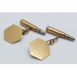 A pair of 9ct gold cufflinks, in the shape of a bullet, 5.