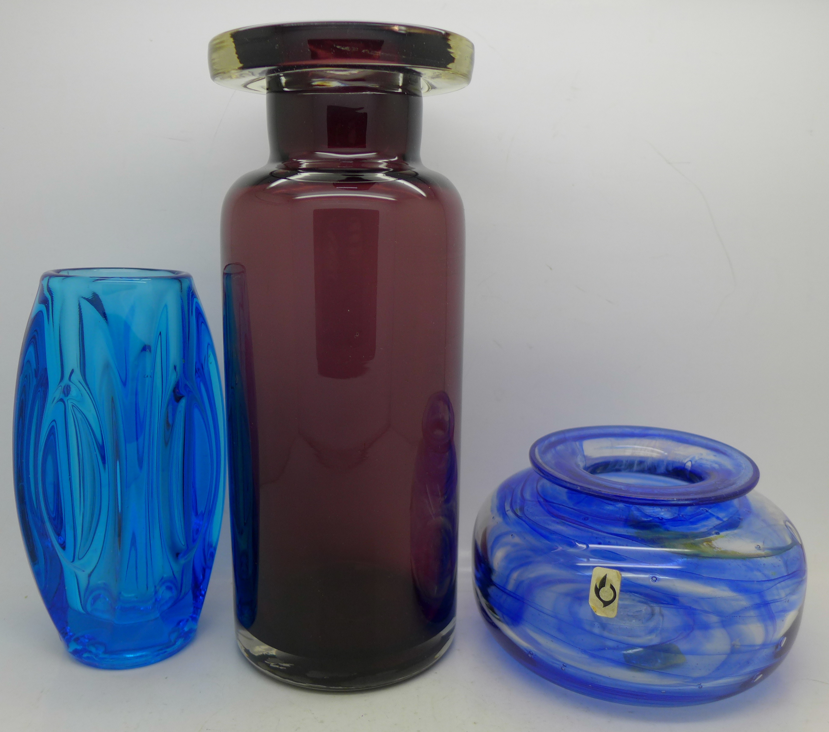 A mid-20th Century art glass vase, Sklo Rosice, Czechoslovakian bullet vase in kingfisher blue,