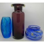 A mid-20th Century art glass vase, Sklo Rosice, Czechoslovakian bullet vase in kingfisher blue,