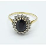 A 9ct gold, sapphire and cubic zirconia cluster ring, 2.