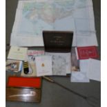 Military ephemera, postcards, silver plated letter opener presented by the Quartermaster General,