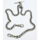 A silver double Albert watch chain,