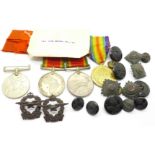 A WWI Victory medal to Pte. C.C. Wright 4th S.A.I., two Africa Service Medals, buttons, etc.