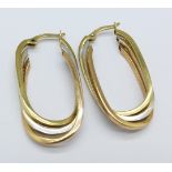 A pair of 9ct tri-coloured gold earrings, 3.