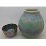 A Royal Lancastrian vase and a Fieldings lustre bowl decorated with butterflies,