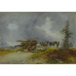 William Manners, British 1860-1930, loggers with horses and cart, watercolour, dated 1910,