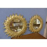 Two gilt framed starburst mirrors
