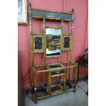 A Victorian bamboo hallstand with marquetry and inlaid panelling
