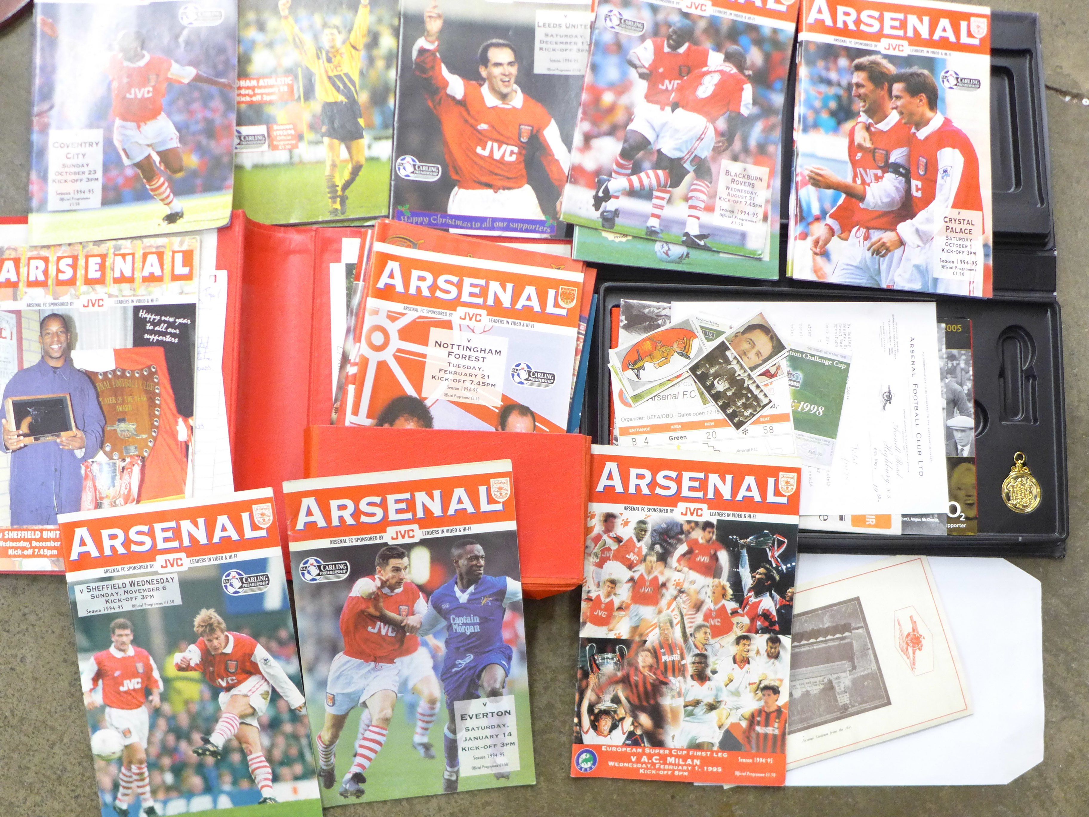 The Arsenal Official Membership pack, with booklet, reproduction ephemera and a medal,