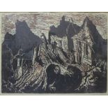 A signed Jacob Steinhardt (1887 - 1968) limited edition abstract wood block print, numbered 10/15,