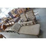 A Victorian mahogany and upholstered seven piece salon suite