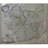 A 17th Century Robert Morden hand coloured engraved map, Leicestershire, 36 x 42cms,