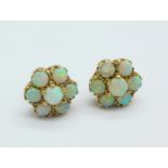 A pair of 9ct gold and opal cluster earrings,