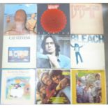 A collection of twelve LP records, Toe Fat, Uriah Heep, Jeff Beck, Bleach, James Taylor,