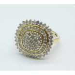 A 9ct gold and diamond cluster ring, 3.