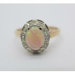 An 18ct gold, platinum, opal and diamond cluster ring, 3.
