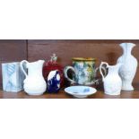 A Carn vase, a Weymouth tyg, a Sylvac beetroot jar, Portmeirion (x3),