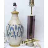 A studio pottery table lamp and one other table lamp