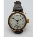 A gentleman's 9ct gold cased Omega officer's wristwatch, 7211571, Birmingham 1928,