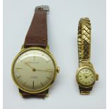 A Walker & Hall gold plated dress wristwatch and a lady's 9ct gold cased wristwatch