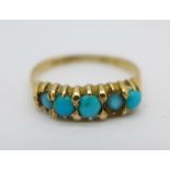 A Victorian 15ct gold and turquoise ring, Birmingham 1873, 2.