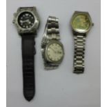 Three Seiko wristwatches; Kinetic divers (lacking glass),