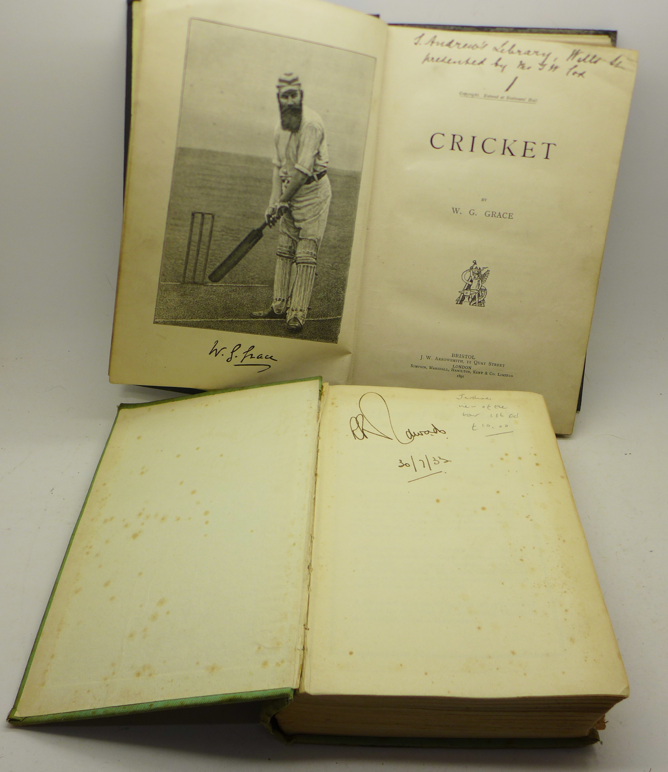 Two cricket books; In Quest of the Ashes by D.R. Jardine and Cricket by W.G. - Image 2 of 7