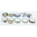 Ten silver and stone set rings