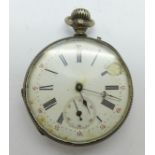A continental silver pocket watch with control mark,