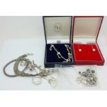 A collection of silver jewellery, bracelets, rings and earrings, etc.