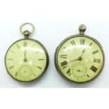 Two silver cased pocket watches