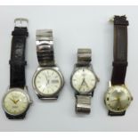 Four wristwatches; Fero, Seiko automatic,