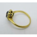 An 18ct gold, sapphire and diamond ring, 3.