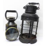 Two railway lamps, one marked B.R.