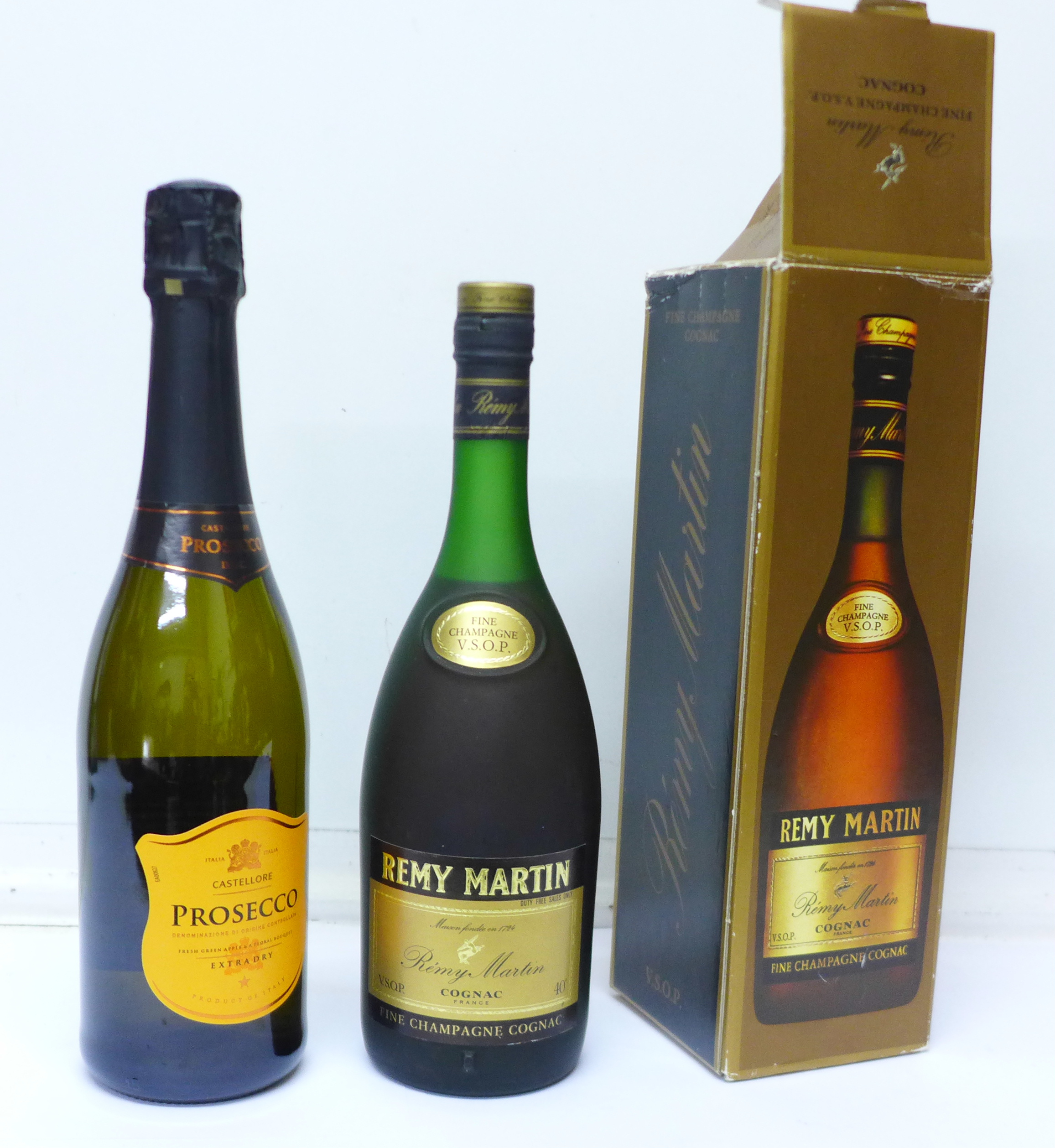 One bottle of Remy Martin VSOP champagne cognac, boxed, dated between 1972 and 1980,