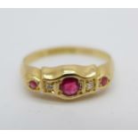 An 18ct gold, ruby and diamond ring, Chester 1915, 1.