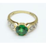 A 14k gold, green stone and cubic zirconia ring, 2.