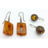 Two pairs of amber earrings