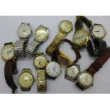 A collection of manual wind wristwatches including Sekonda,