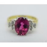 An 18ct gold, pink tourmaline and diamond ring, approximate diamond weight 0.