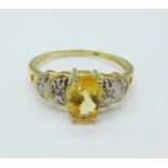 A 9ct gold, citrine and diamond ring, 1.