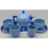 A Carlton Ware Art Deco tea for two tea set, 3888A painted mark to base of teapot,