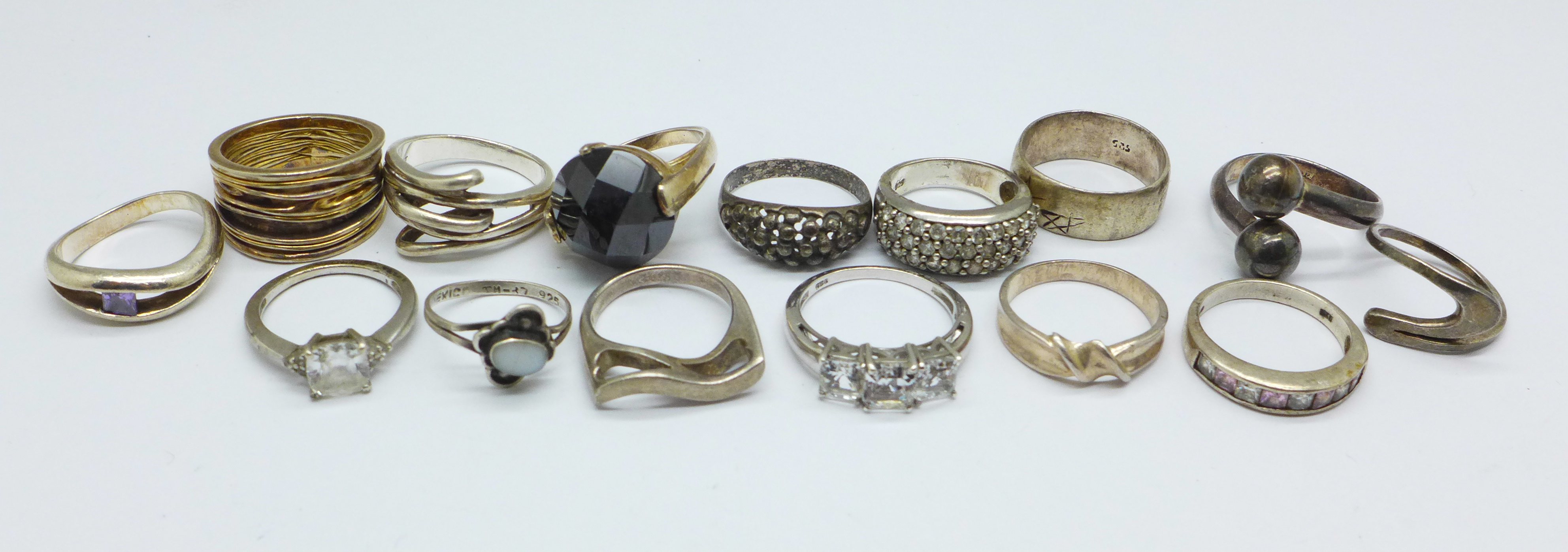 Fifteen silver rings