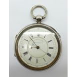 A silver cased centre seconds chronograph pocket watch,