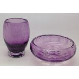 A Whitefriars glass controlled bubble vase in amethyst, 14cm,