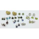 Fifteen pairs of stone set earrings