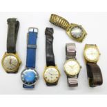 Six wristwatches; Oris x2, Timex automatic, Avia,