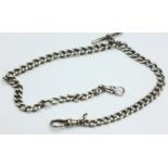 A silver double Albert chain,