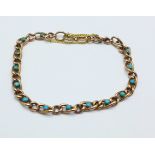 A 9ct gold and turquoise bracelet, 3.