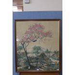 A Japanese landscape, print on silk, bearing the printed signature Astite,